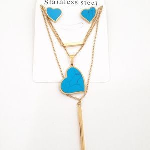 (NEW) HEART 3 Chains Necklace Set Stainless Steel